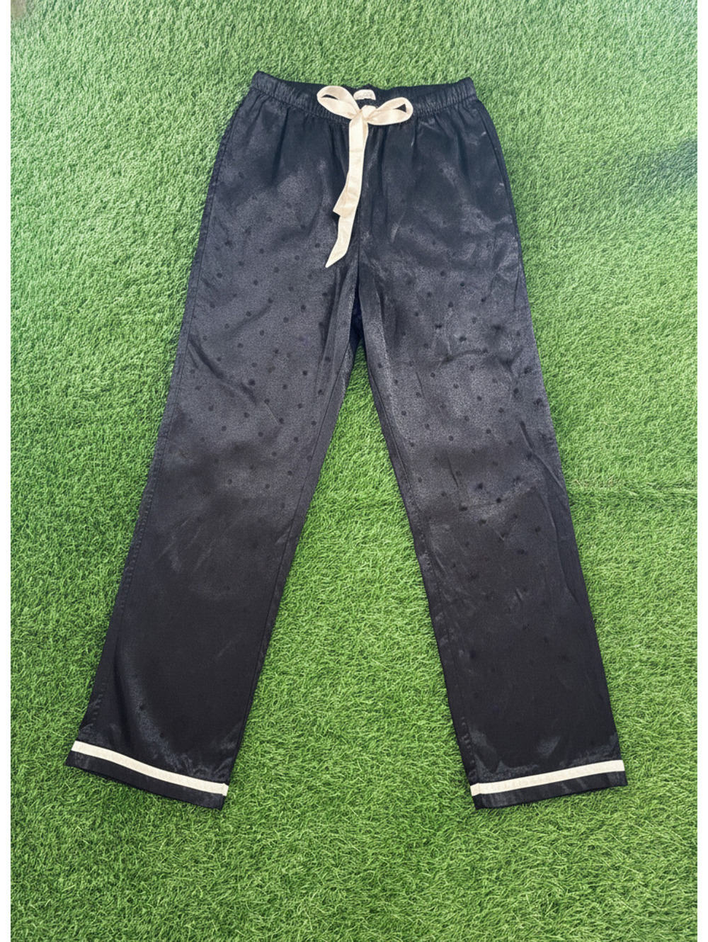 Victoria's Secret Black Satin Lounge Pants with Polka Dot Texture